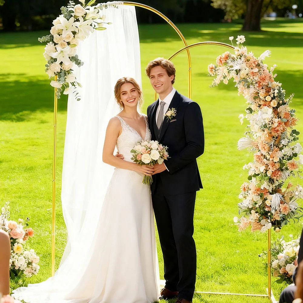 2Set of Wedding Arch Backdrop Stand(4X7.2Ft+2.6Ft), Gold Metal Arch Backdrop Sta