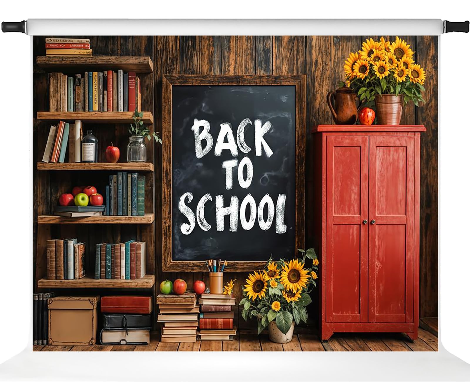 Back To School Backdrops Red Cabinet Bookcase First Day Teacher Party 7x5ft