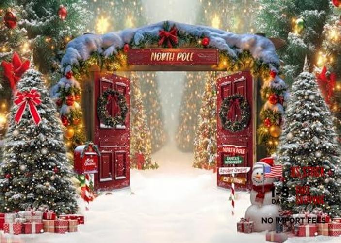 Santa’s 7x5ft Fabric Backdrop for Christmas – North Pole Forest