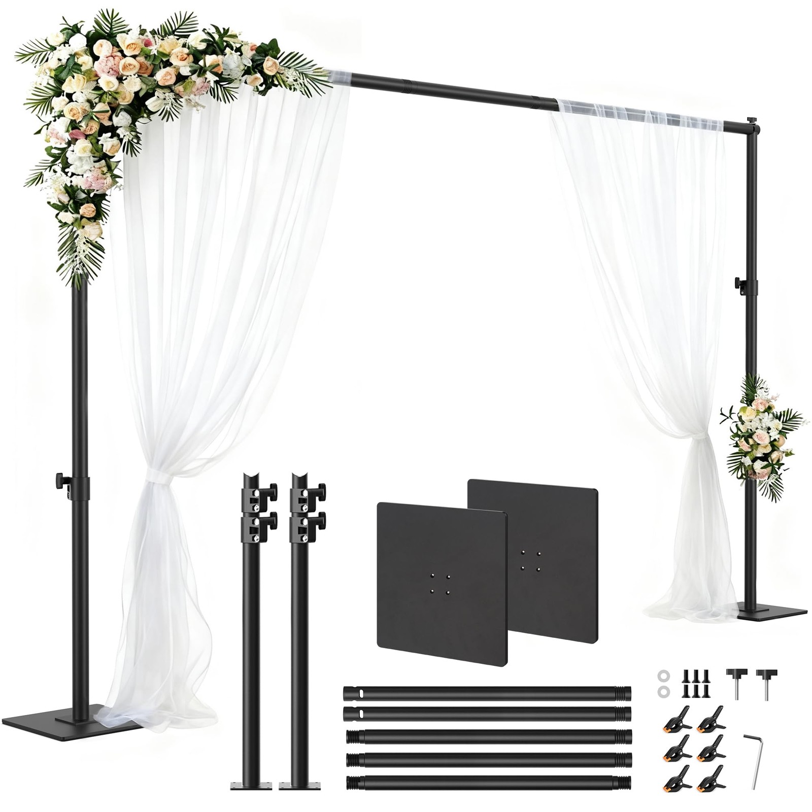 Square Backdrop Stand 6.5×10 ft, Adjustable Photo Backdrop Stand Kit, Heavy D…