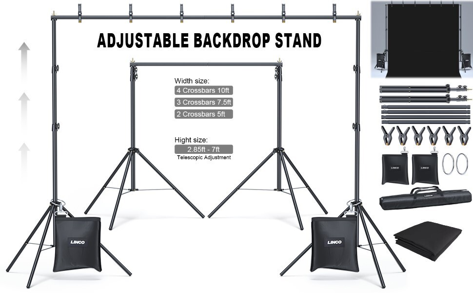LINCO Backdrop Stand 10x7ft Background Support System with Black Screen