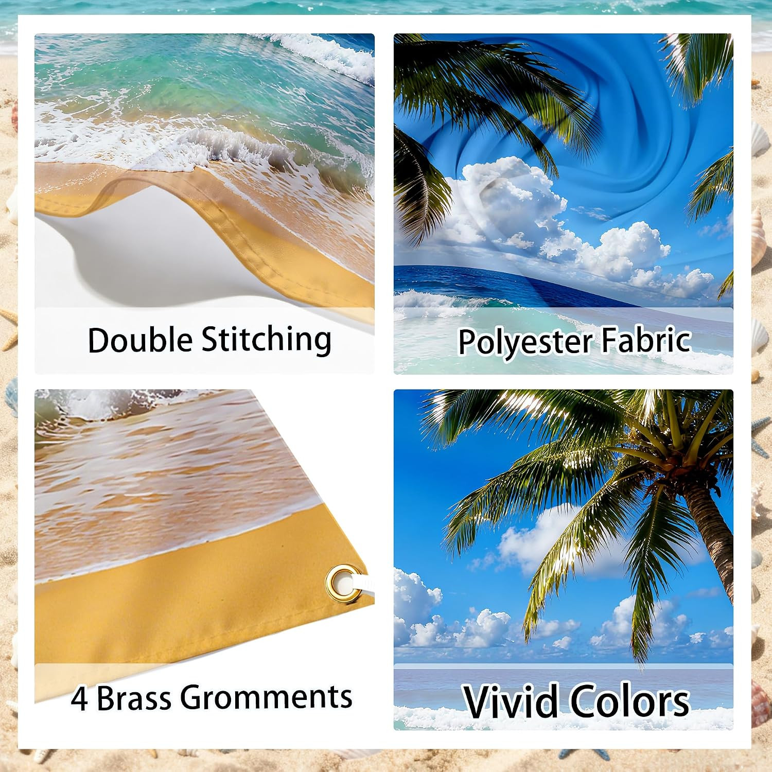 Summer Beach Backdrop Tropical Hawaiian Ocean Background 7X5Ft with Ribbon, Palm