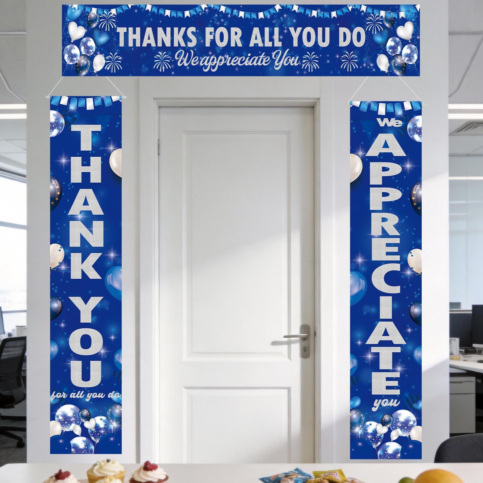 Employee Appreciation Party Decorations Door Banners 3Pcs Blue Thank You Appr…