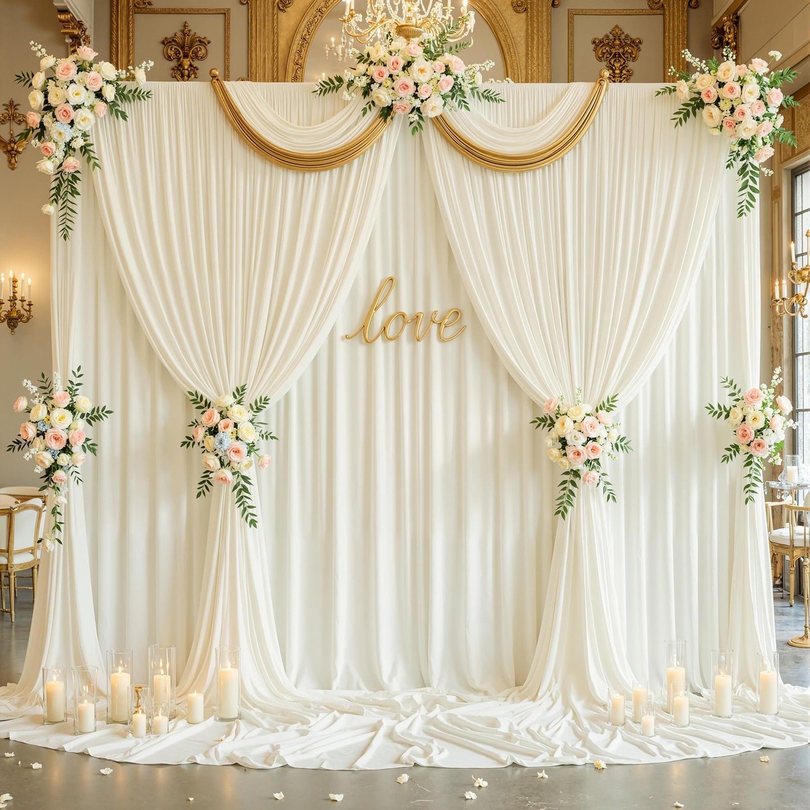 40ftx12ft Wrinkle Free Ivory Backdrop 5′(W) x 12′(H), 8 panels,