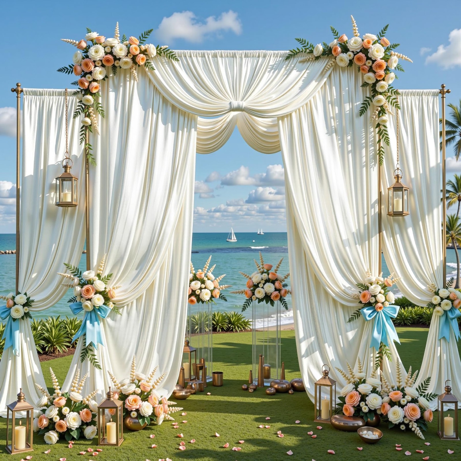 2 Panels 5x12ft Ivory Satin Backdrop Curtains Wrinkle Free Photo Wedding Party