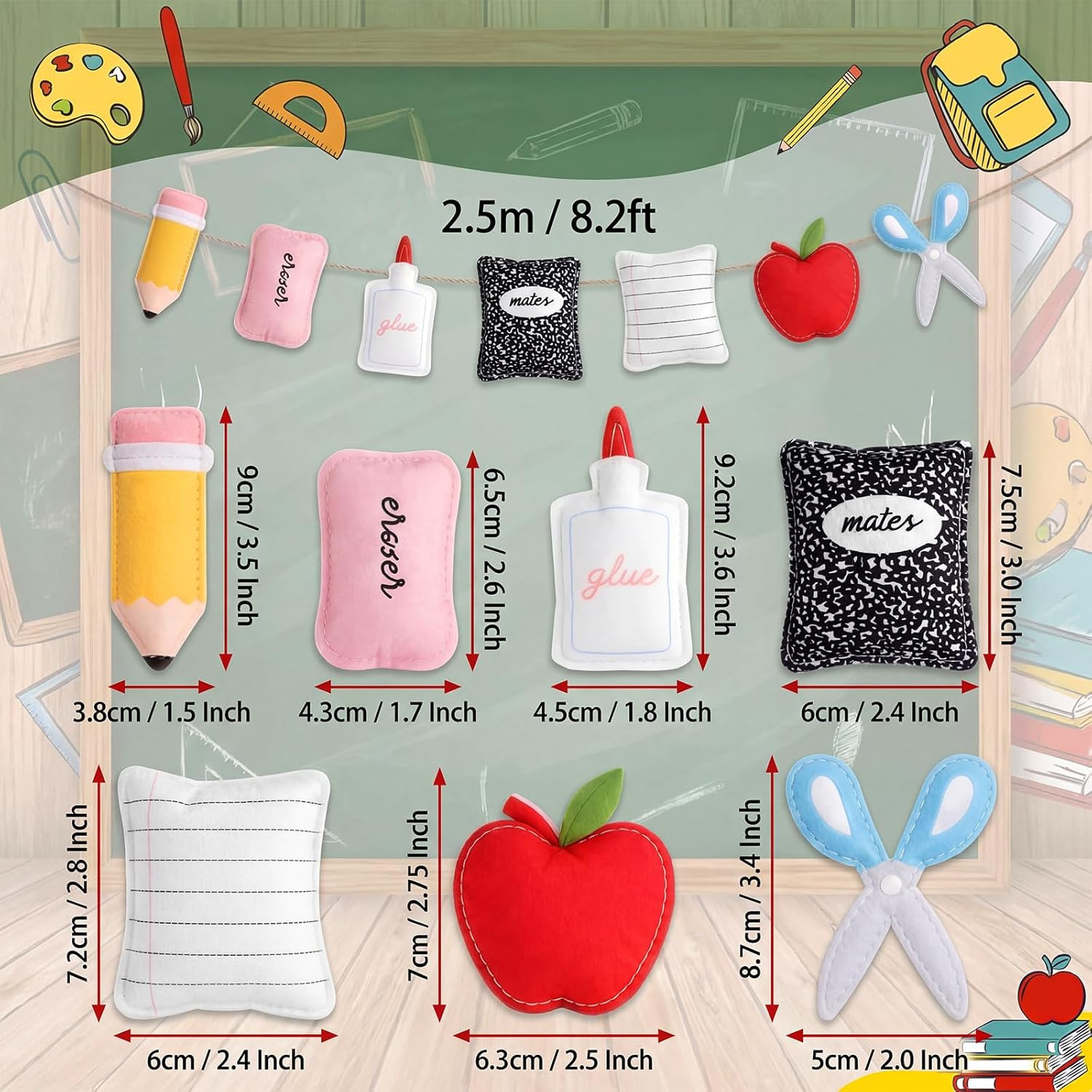 Apple Composition Notebooks Pencil Garland Felt Banner for Back to School Decora