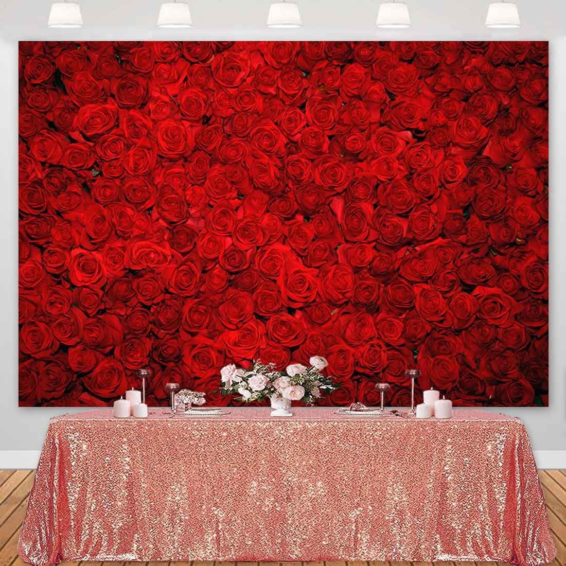 Fabric Red Rose Backdrop Roses Flower Wall Background Valentine’s Day Wedding…