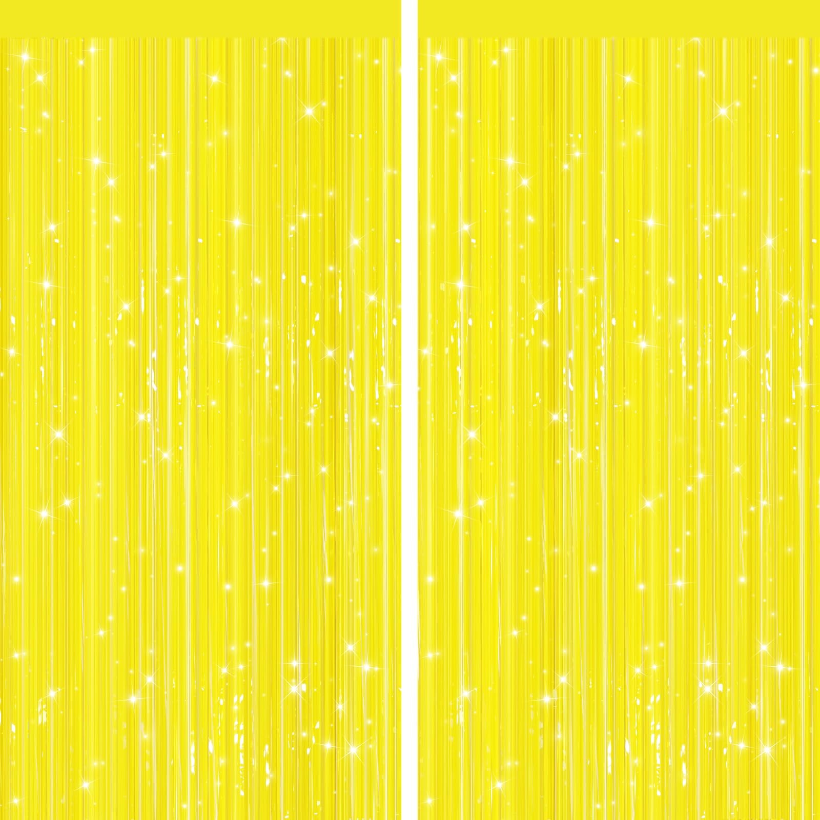 2 Pack Yellow Metallic Tinsel Foil Fringe Curtains Door Streamer, Party Backdrop