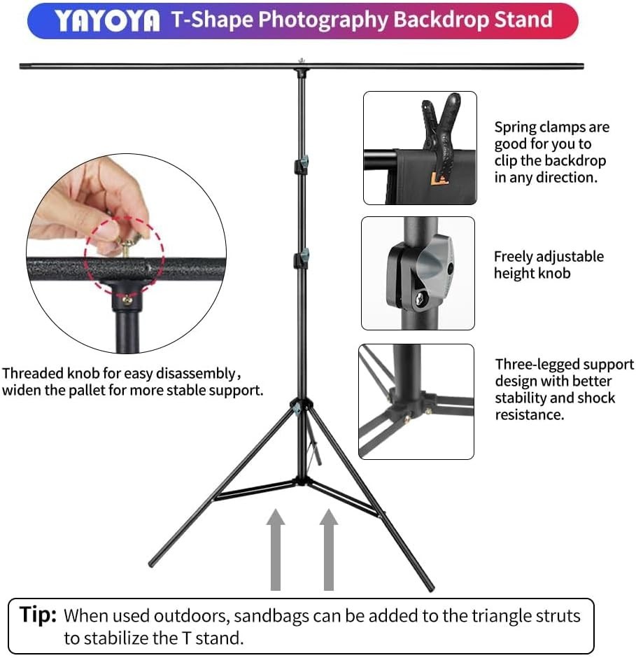 Elegant 5×6.5ft Black White Backdrop with Adjustable Stand for Photo Shoots