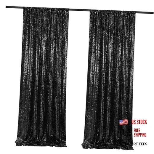 Backdrop Curtains for Parties 2 Panels 2ftx8ft Sequin 2 pcs-2ftx8ft Black
