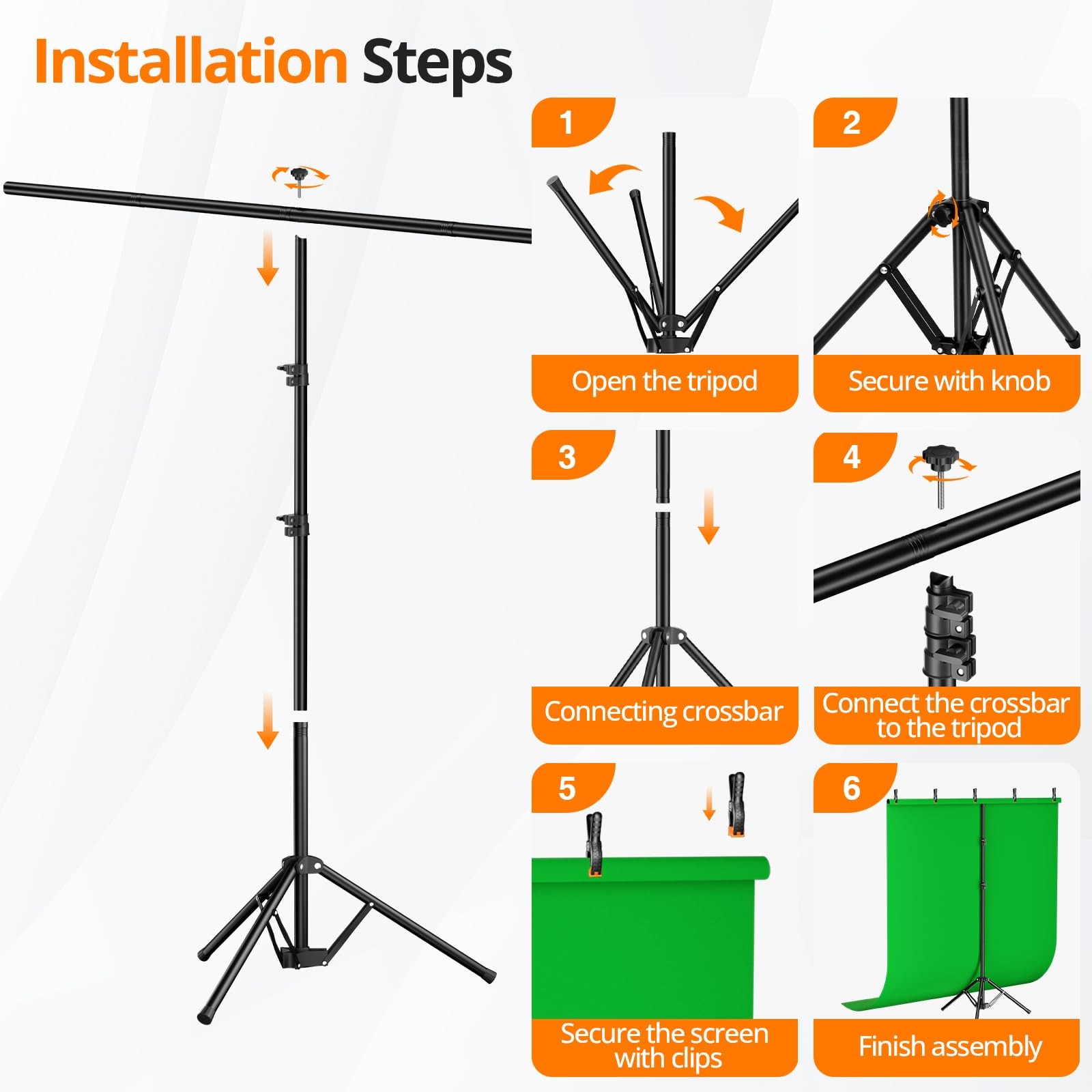 5×7 Ft Portable Green Screen Backdrop Kit TShaped Stand 5 Clamps Bag