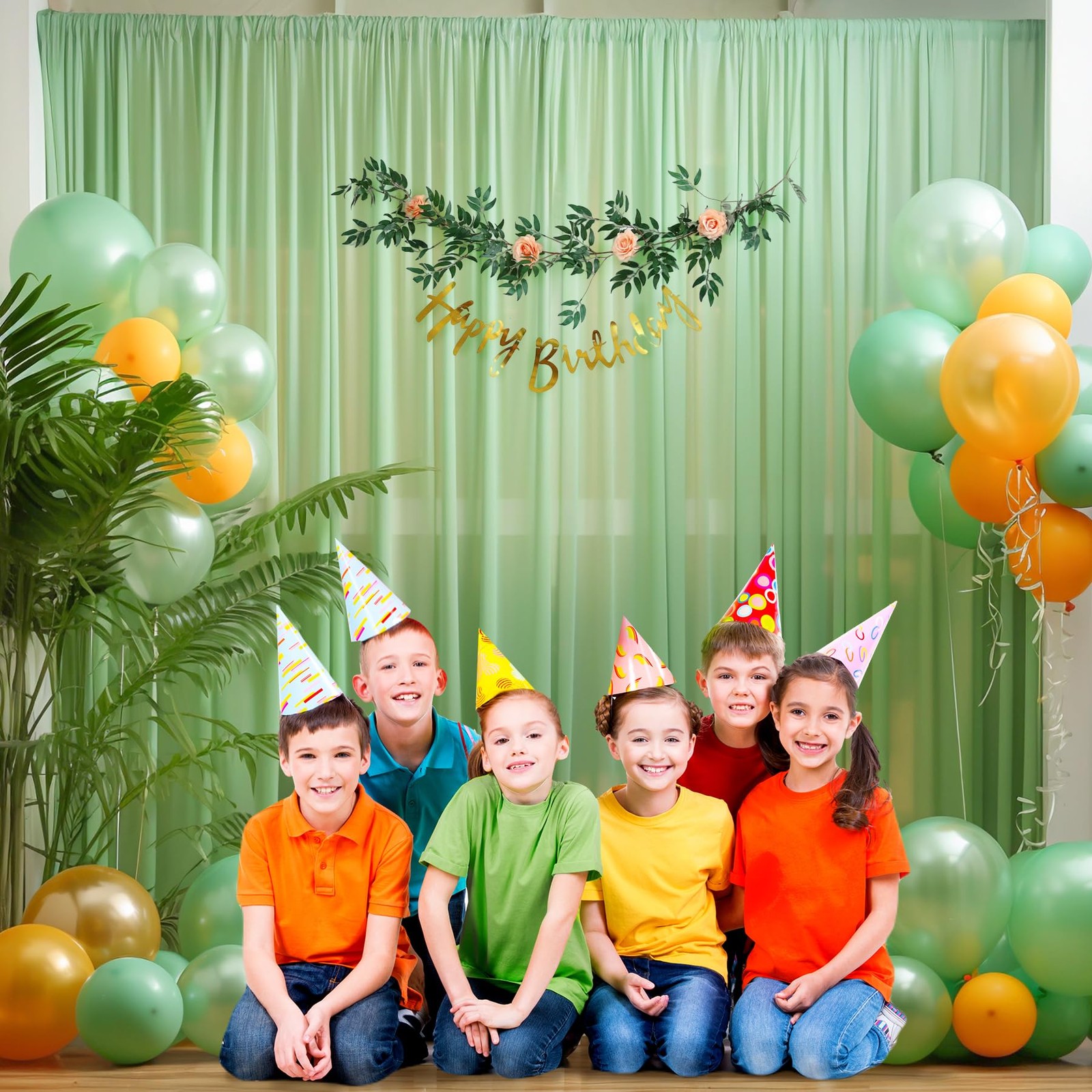 10×10 FT Green Tulle Backdrop Curtains Sheer Wedding Photo Background Drapes