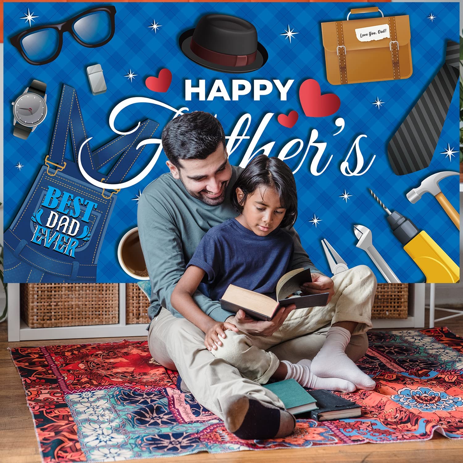 Happy Fathers Day Banner Backdrop,Happy Fathers Day Decorations Backdrop for P..