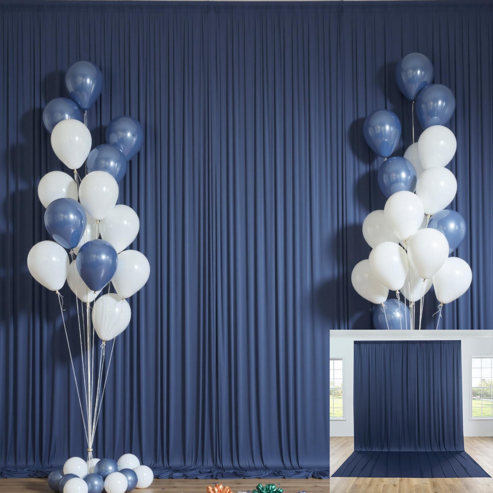 2 PCS 10×12 ft Navy Blue Wrinkle Free Polyester Photo Backdrop Curtain Drapes