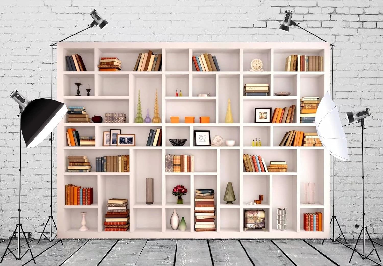 BELECO 7X5Ft Fabric White Bookshelf Backdrop Library Modern Office Bookcase Back