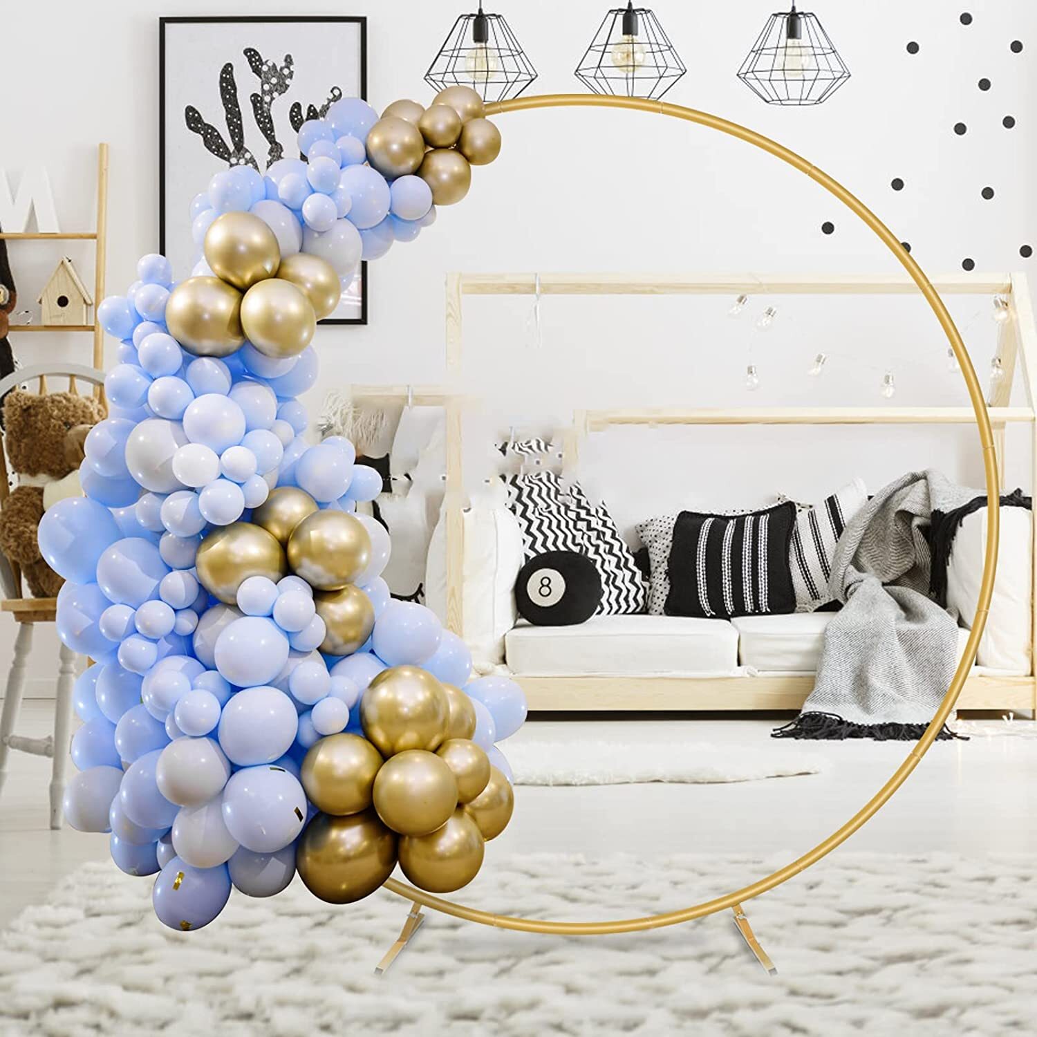 HEOMU Round Backdrop Balloon Arch Stand 7.3FT Gold Metal Art Deco