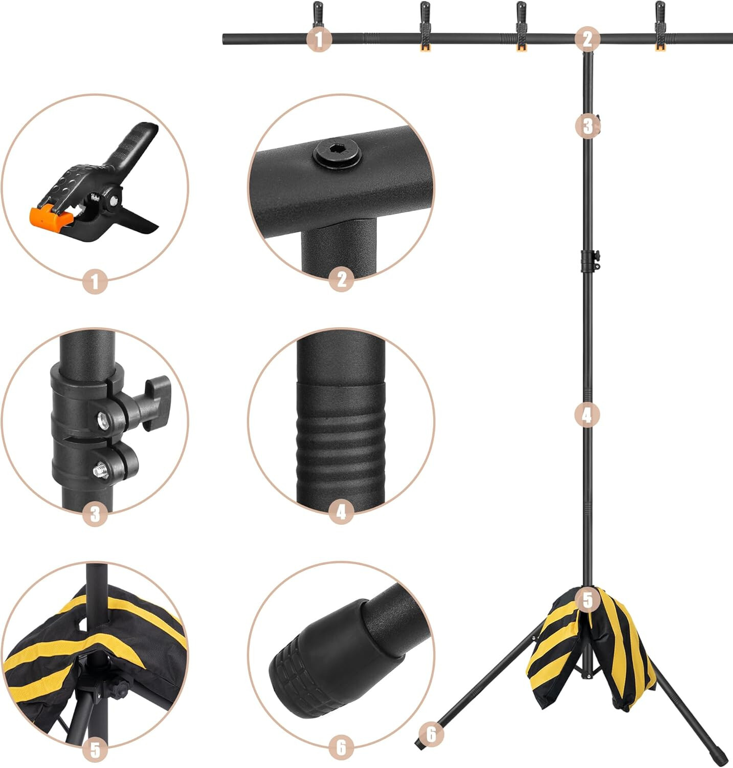 8x5ft Backdrop Stand adjustable background stand bag clips portable photo kit