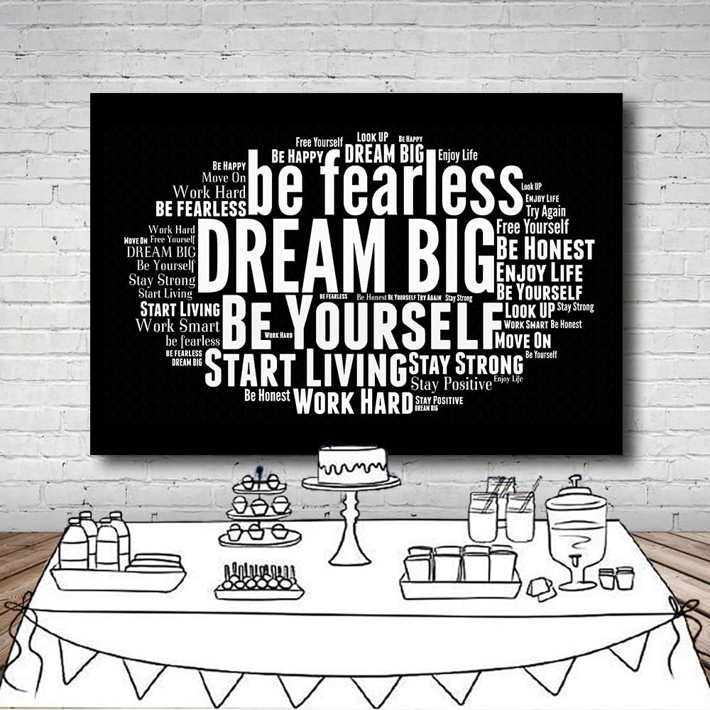 DULUDA 7×5 FT Inspirational Backdrop Positive Words Sayings FT, Black