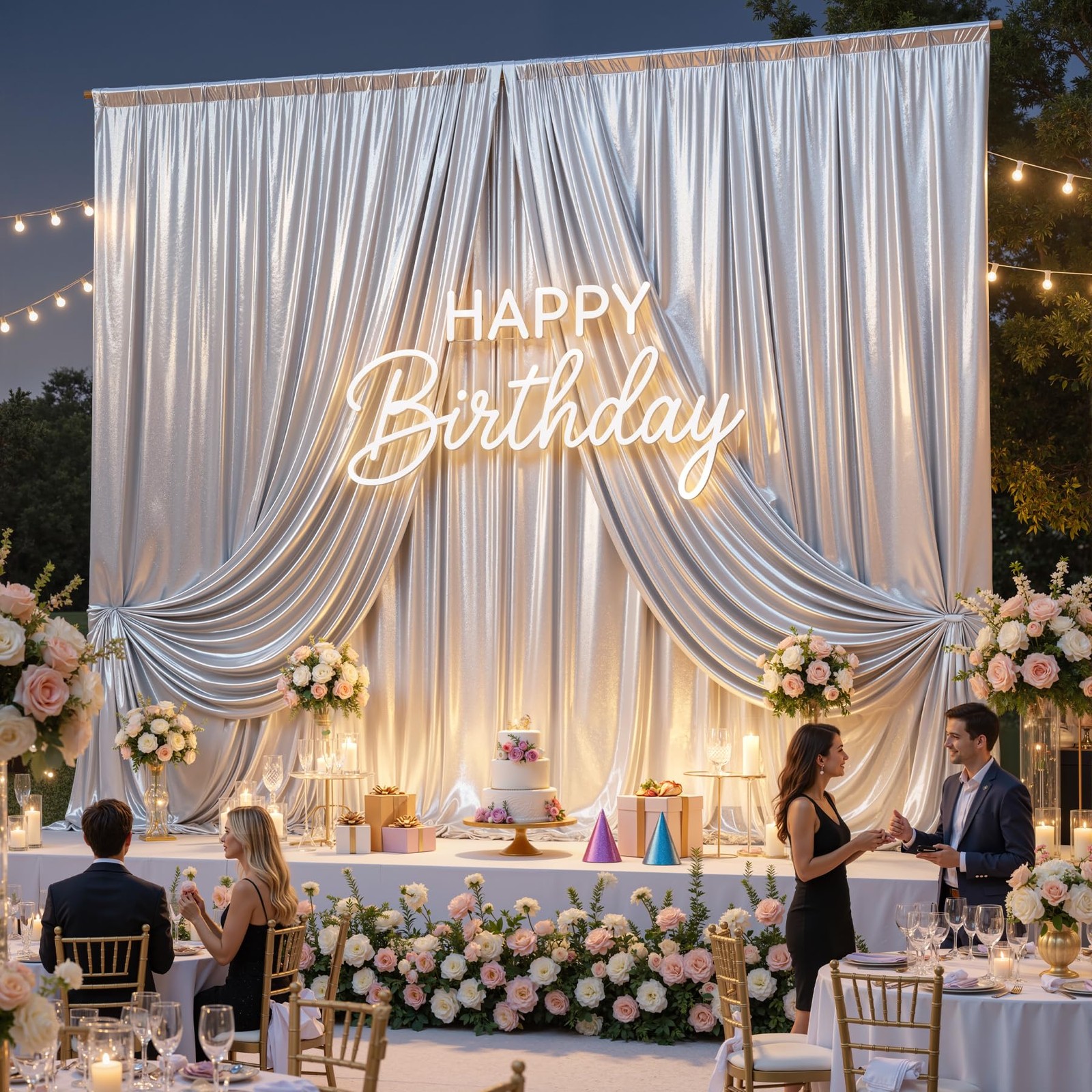 50x15FT Silver Sequin Backdrop Curtain Double W5′ x H15′(10 panels),