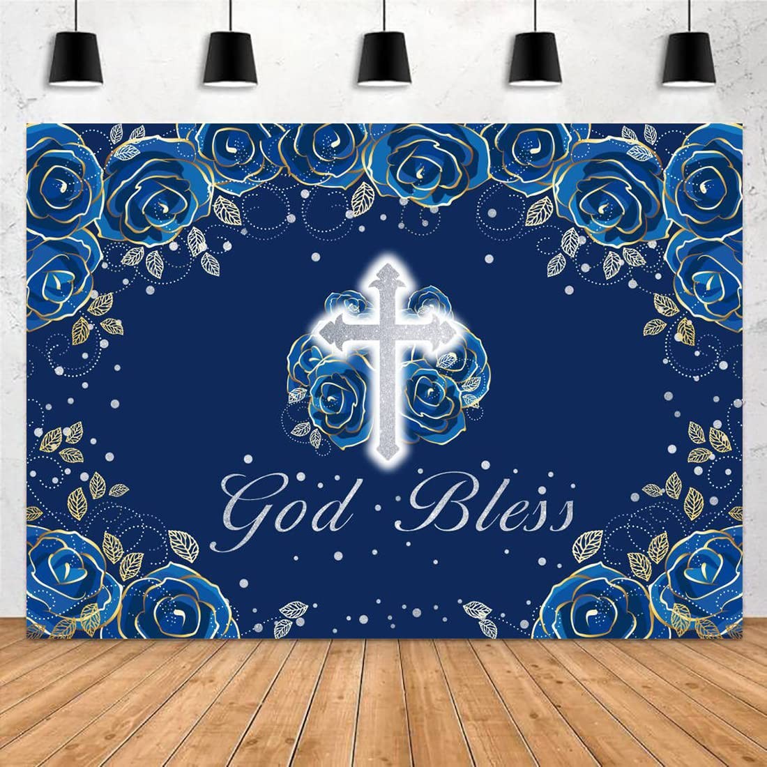 7x5ft God Bless Mi Bautizo Backdrop Baptism Christening Boy Blue Photo Prop