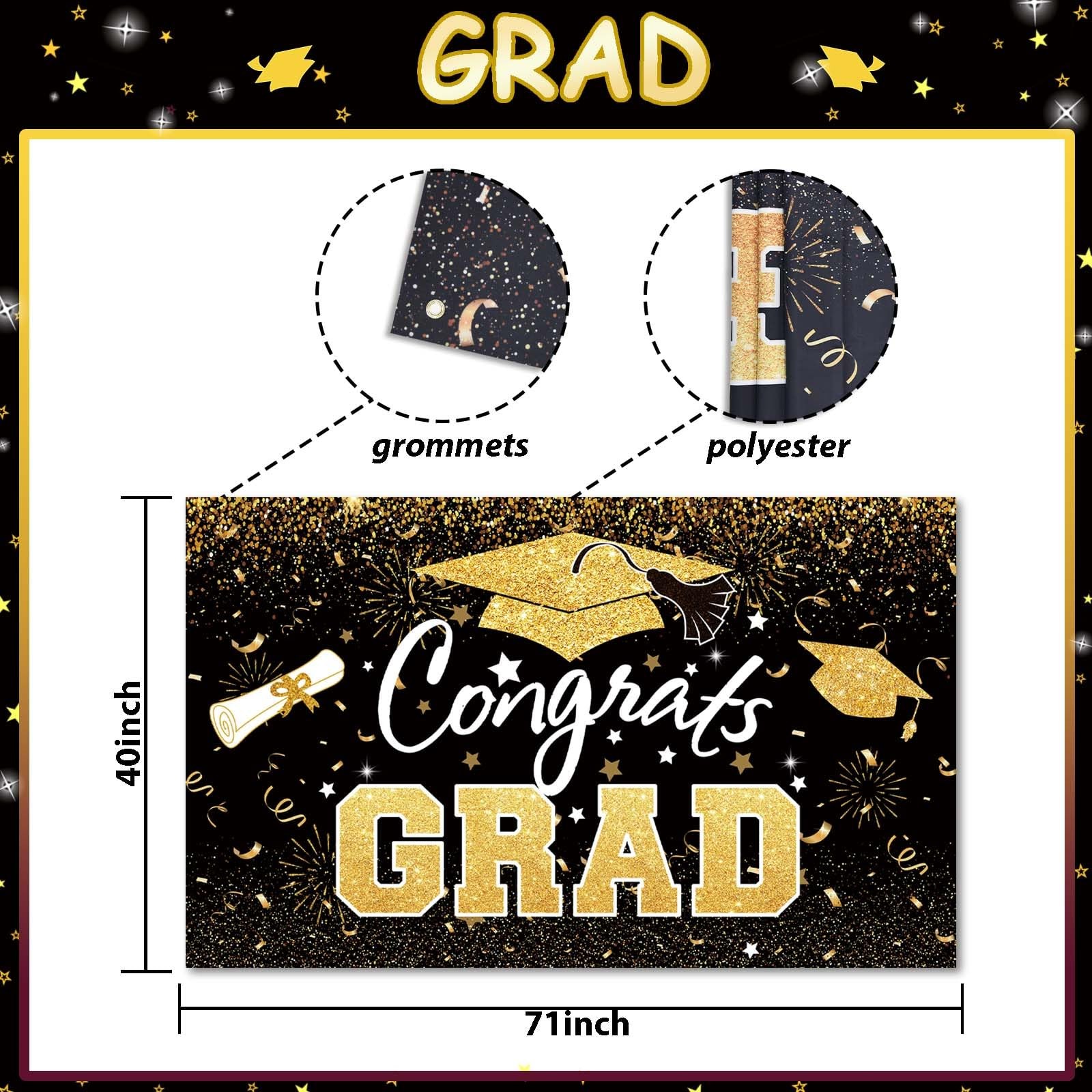 Graduation Party Decorations – Black Gold Congrats Grad Class of 2025 Backdro…