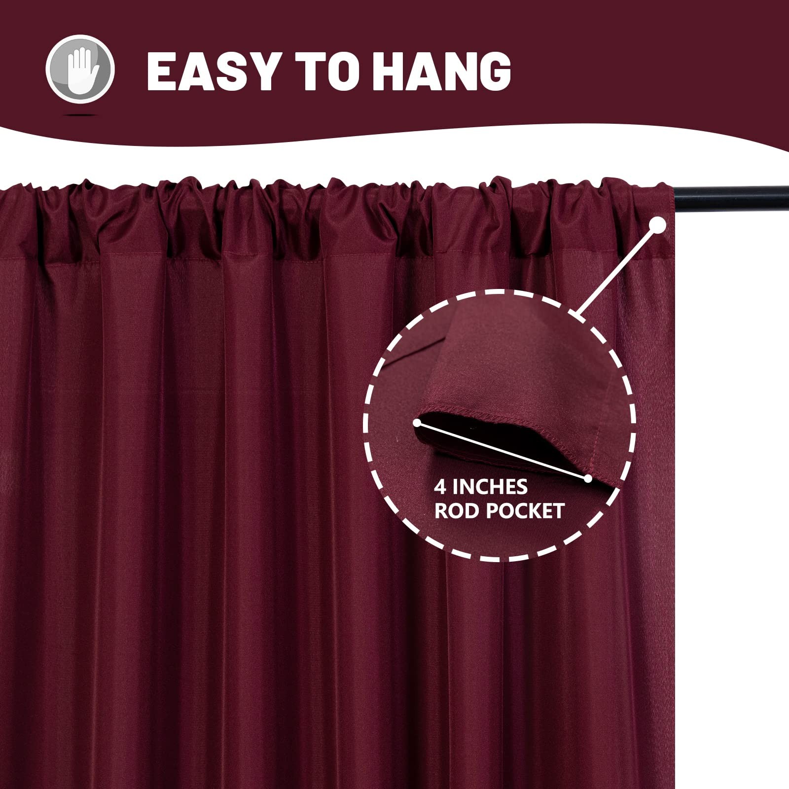 2 Panels 10ft x 10ft Burgundy Backdrop Curtains For Parties Weddings Stage