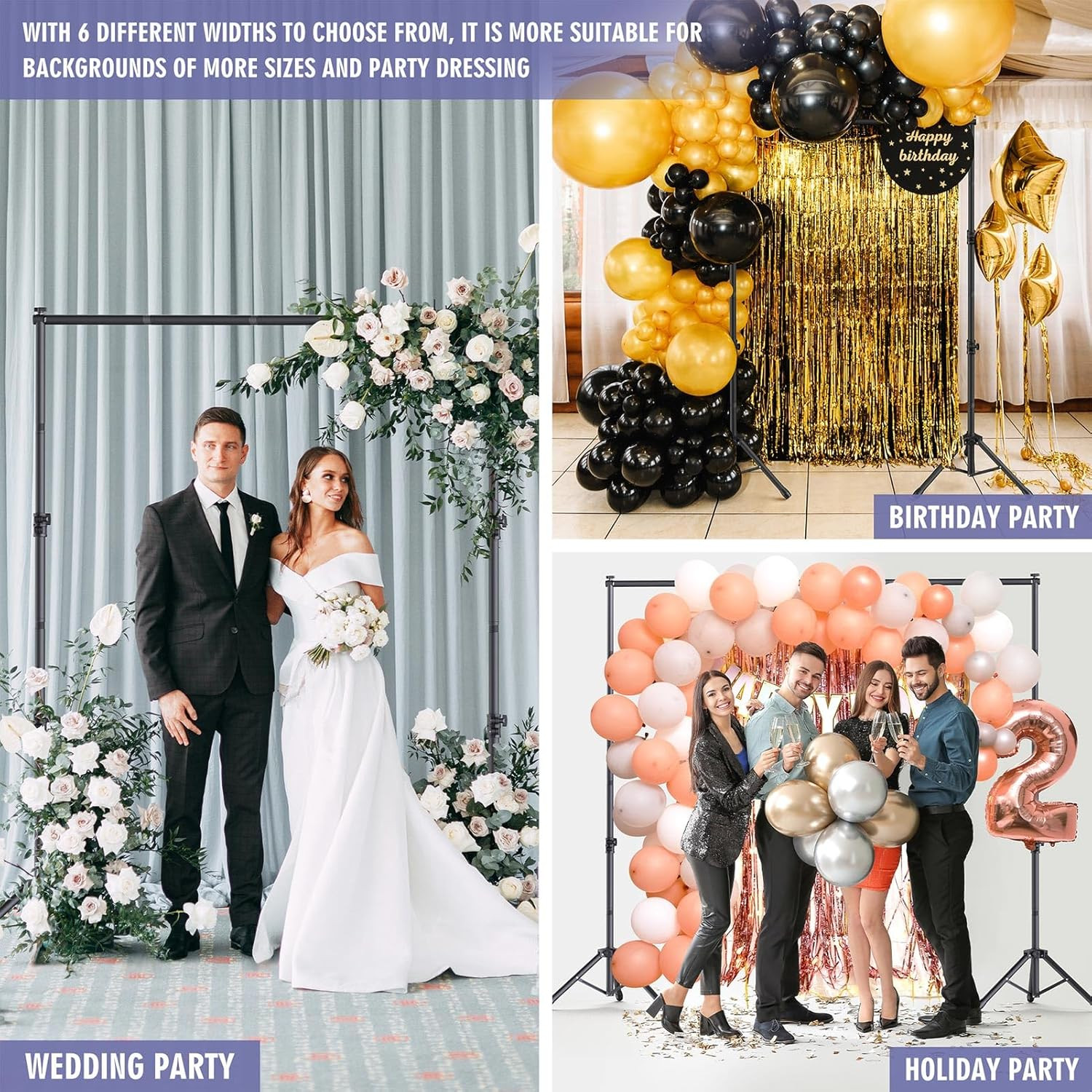 Backdrop Stand Kit 10X7.5Ft 6 Widths Adjustable Background for Parties & Studio