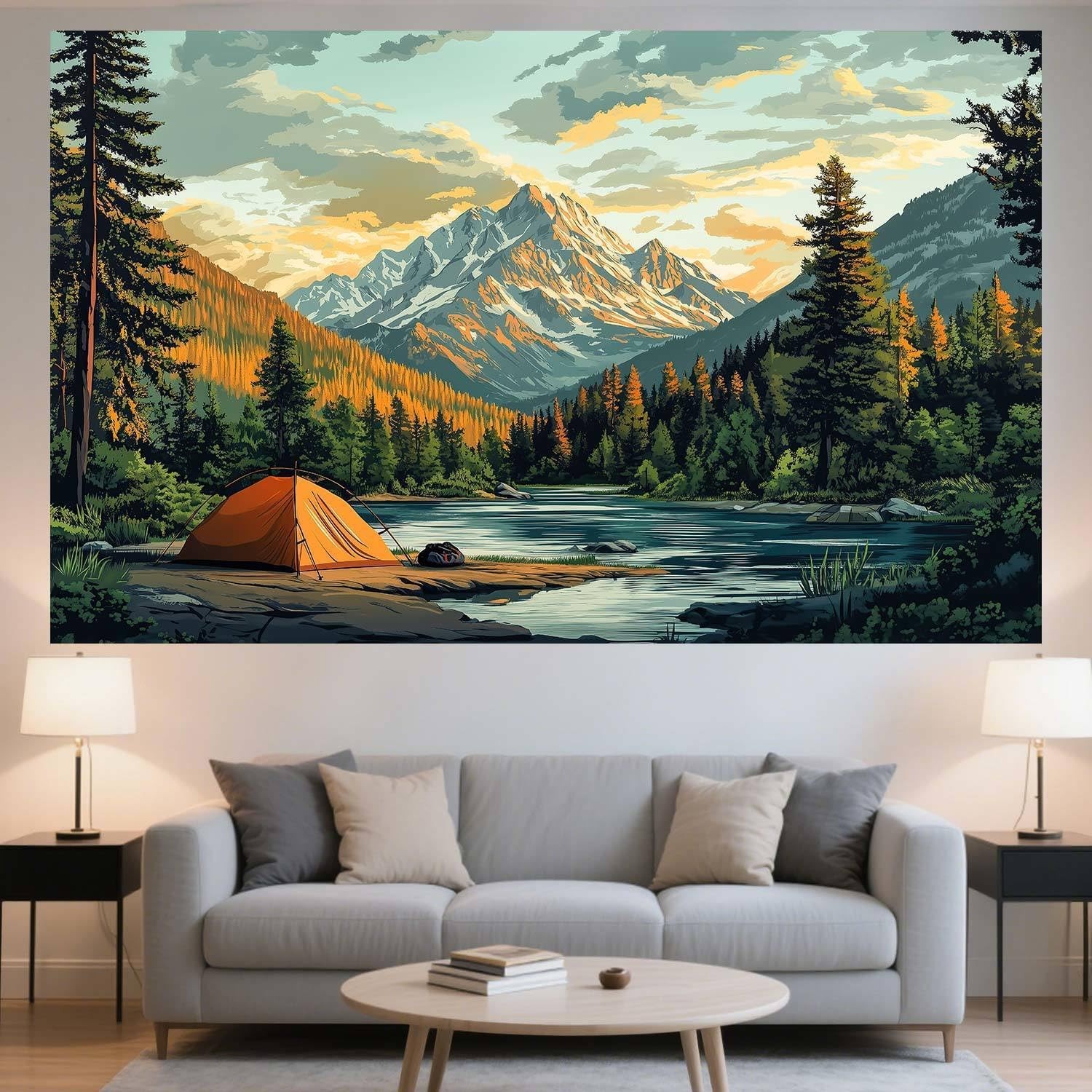 10X8ft Nature Mountain Forest Camping Backdrop Scene Orange Tent Camping Adve…