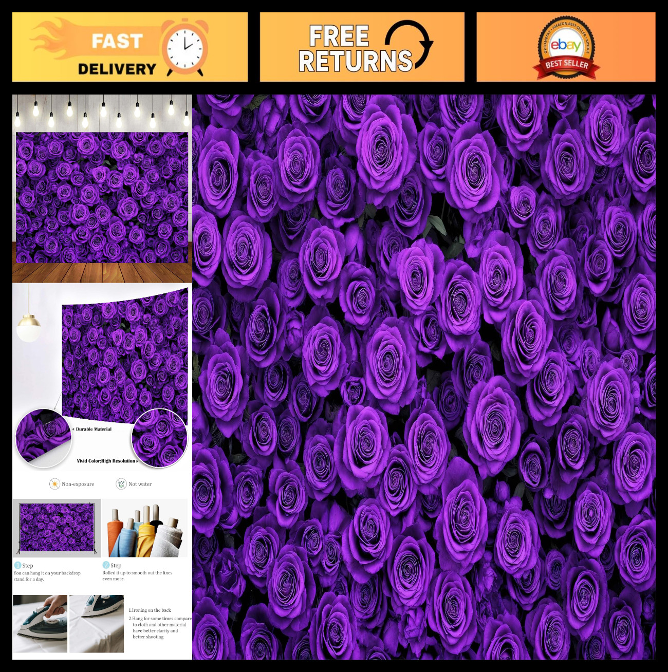 7×5 ft Purple Floral Backdrop – Flower Wall for Photography, Parties, Weddings &