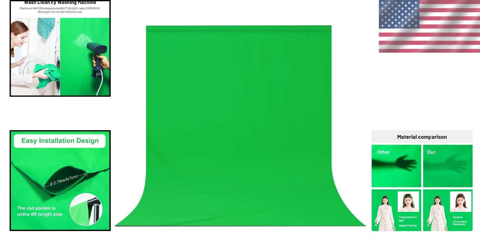 Durable 5 X 6.5 FT Polyester Green Screen – Wrinkle-Resistant & Machine Washable