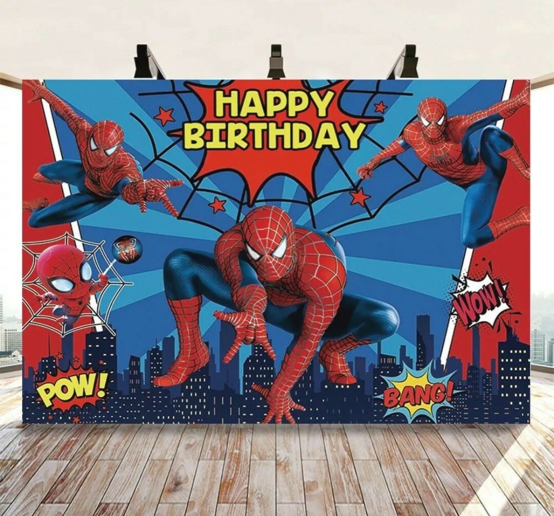 Spiderman Backdrop Kids Birthday Party Background Baby Shower Photo Banner D5