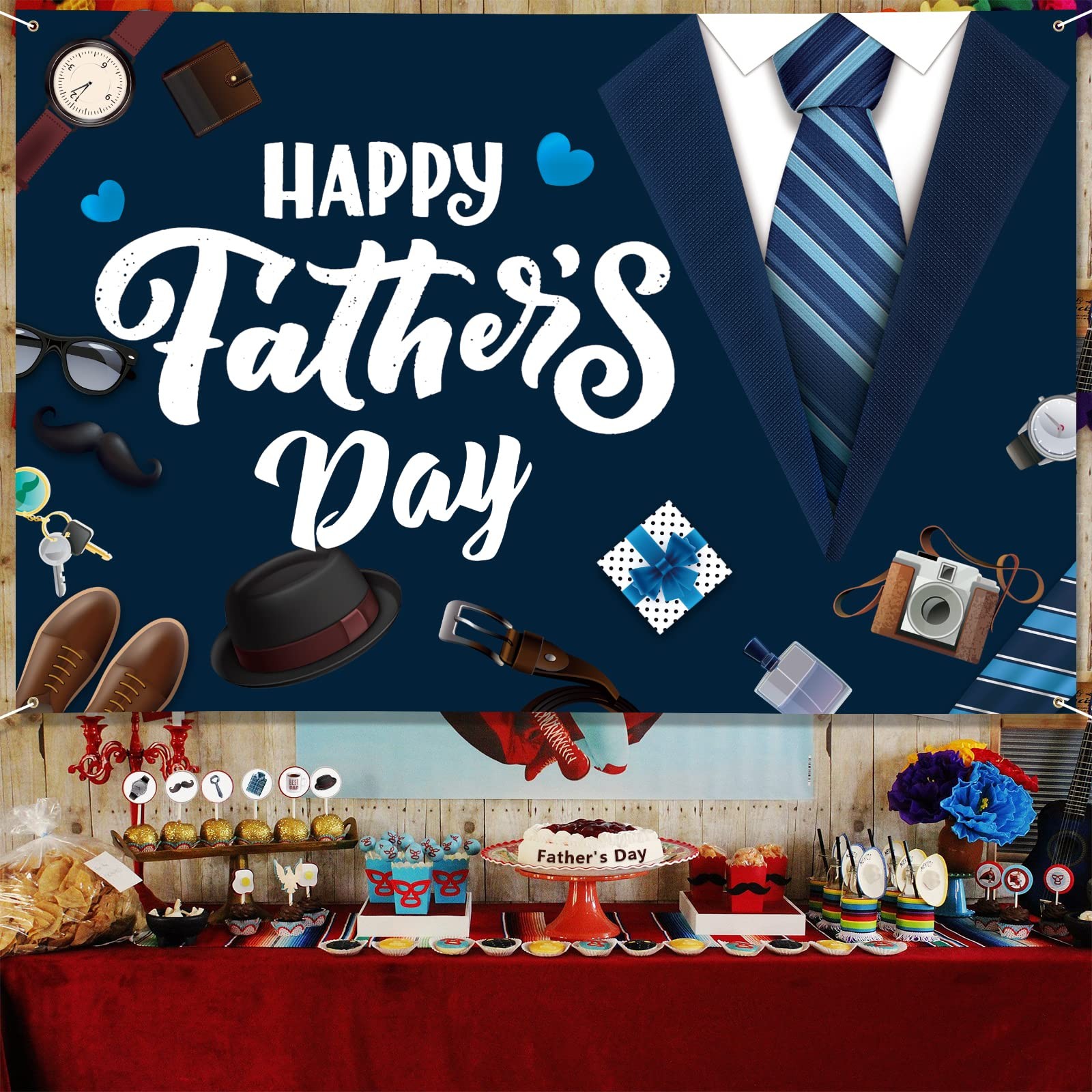 Large Fathers Day Banner Decorations 72 inches x 48 inches, Dark Blue