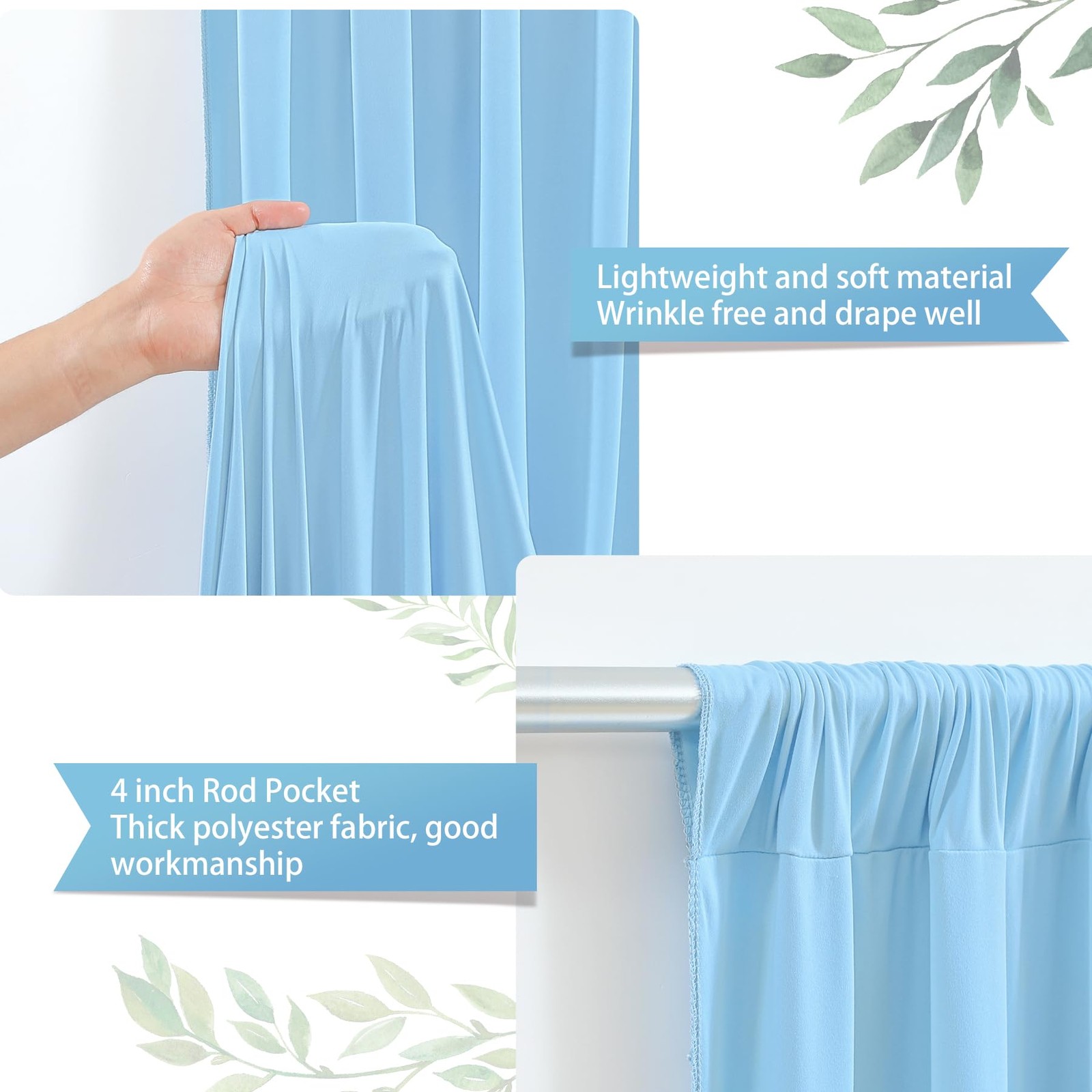 Baby Blue Backdrop Curtain 8×10 Ft 2 Panels Wrinkle Free Photo Drapes Decor