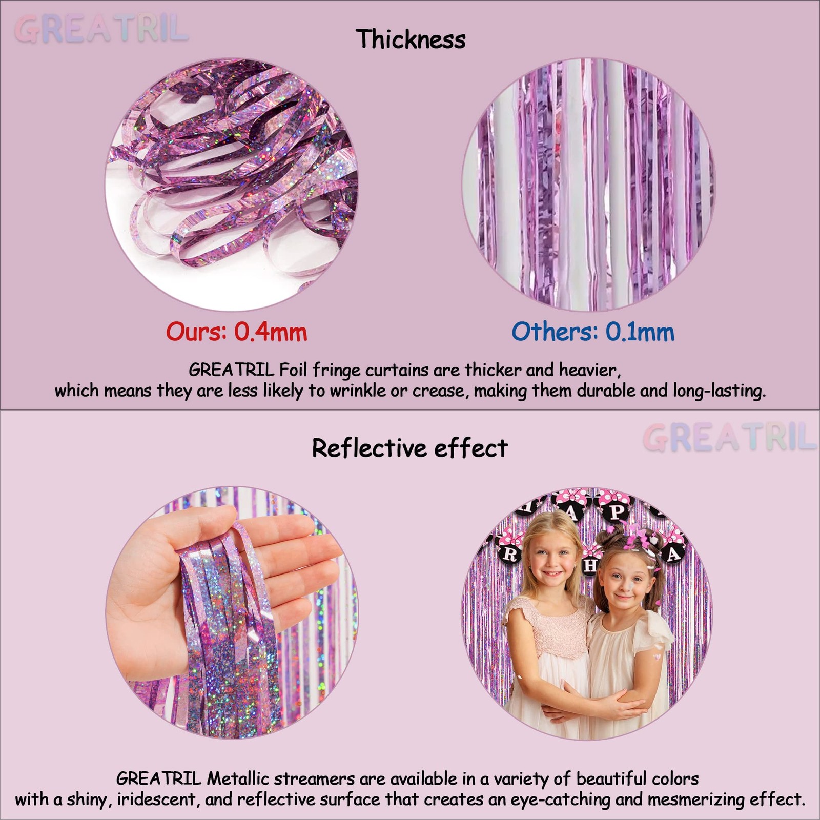 Pink Tinsel Curtain Party Backdrop – Foil Fringe Curtain Lilac Pink Party Str…