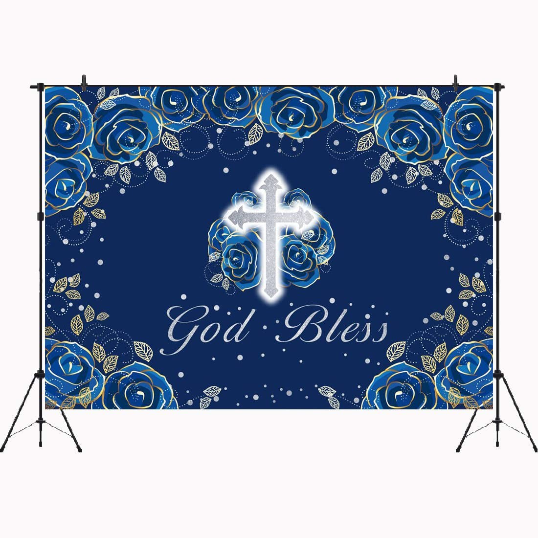 7x5ft God Bless Mi Bautizo Backdrop Baptism Christening Boy Blue Photo Prop