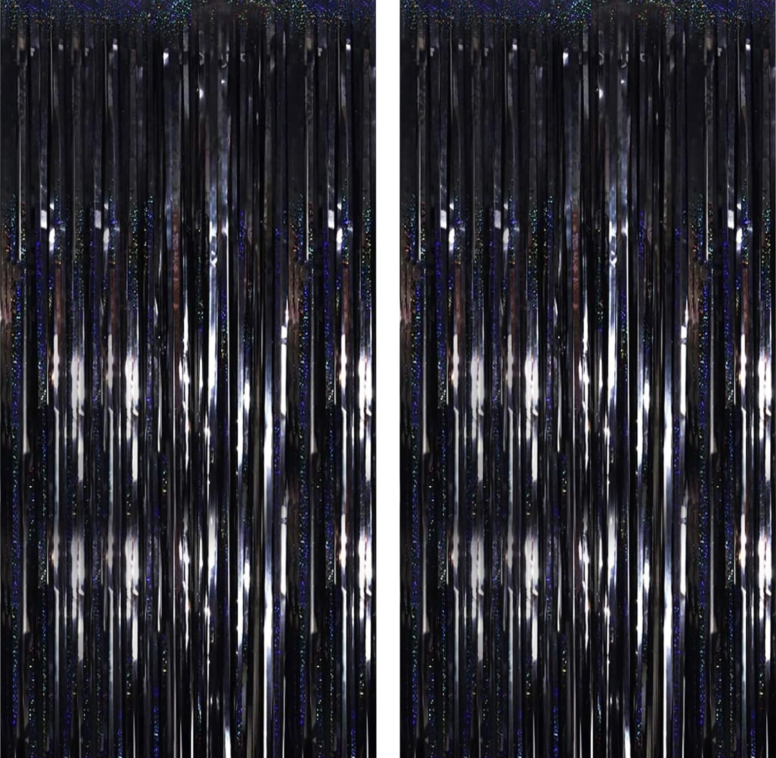 Black Laser Tinsel Glitter Foil Fringe Curtain 3.28ft x 6.56ft, Shining