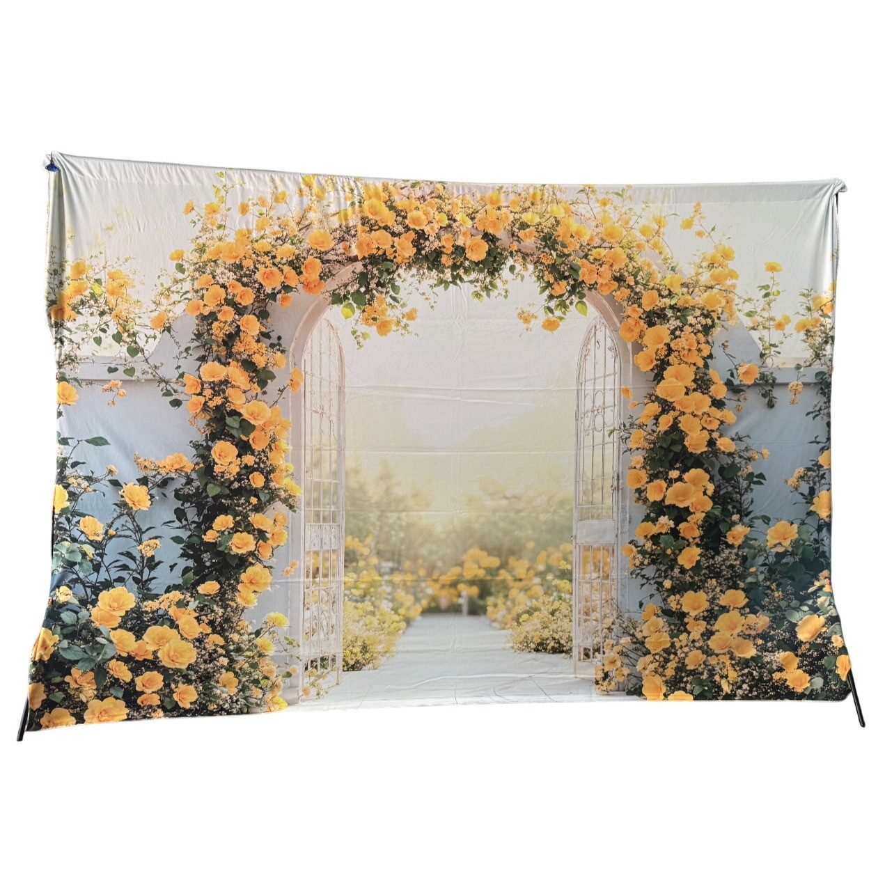 Kate Yellow Flower Arch Gate Fleece Backdrop 12×8 Wedding Photo Background