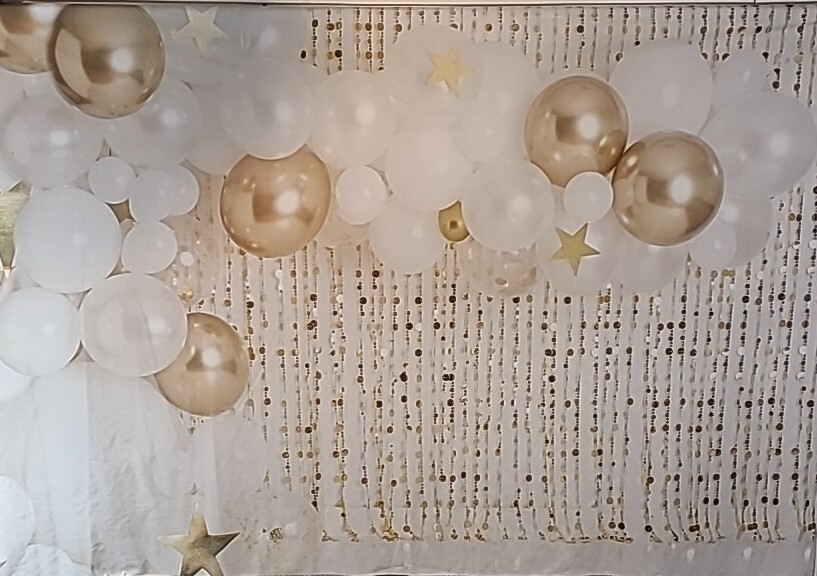 Kate Backdrop 5′ x 7′ Gold & White Balloons Photography Background Wrinkle Free