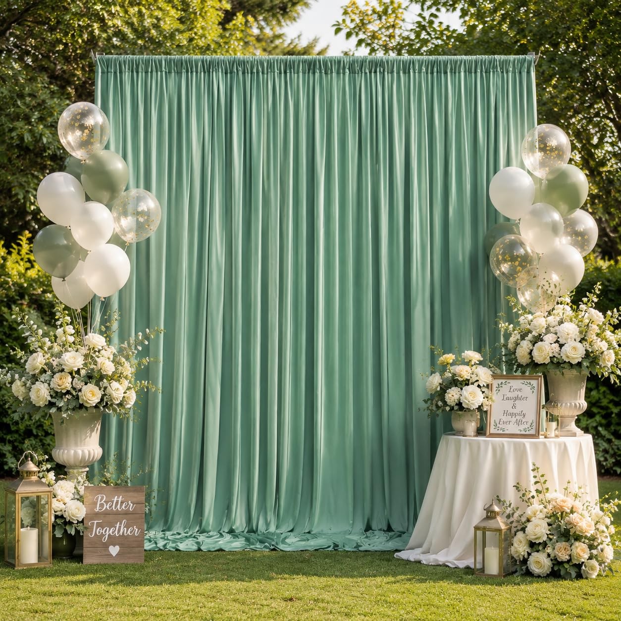 50ft x 15ft Grayish Green Backdrop Curtains 5FT×15FT_10 Panels,