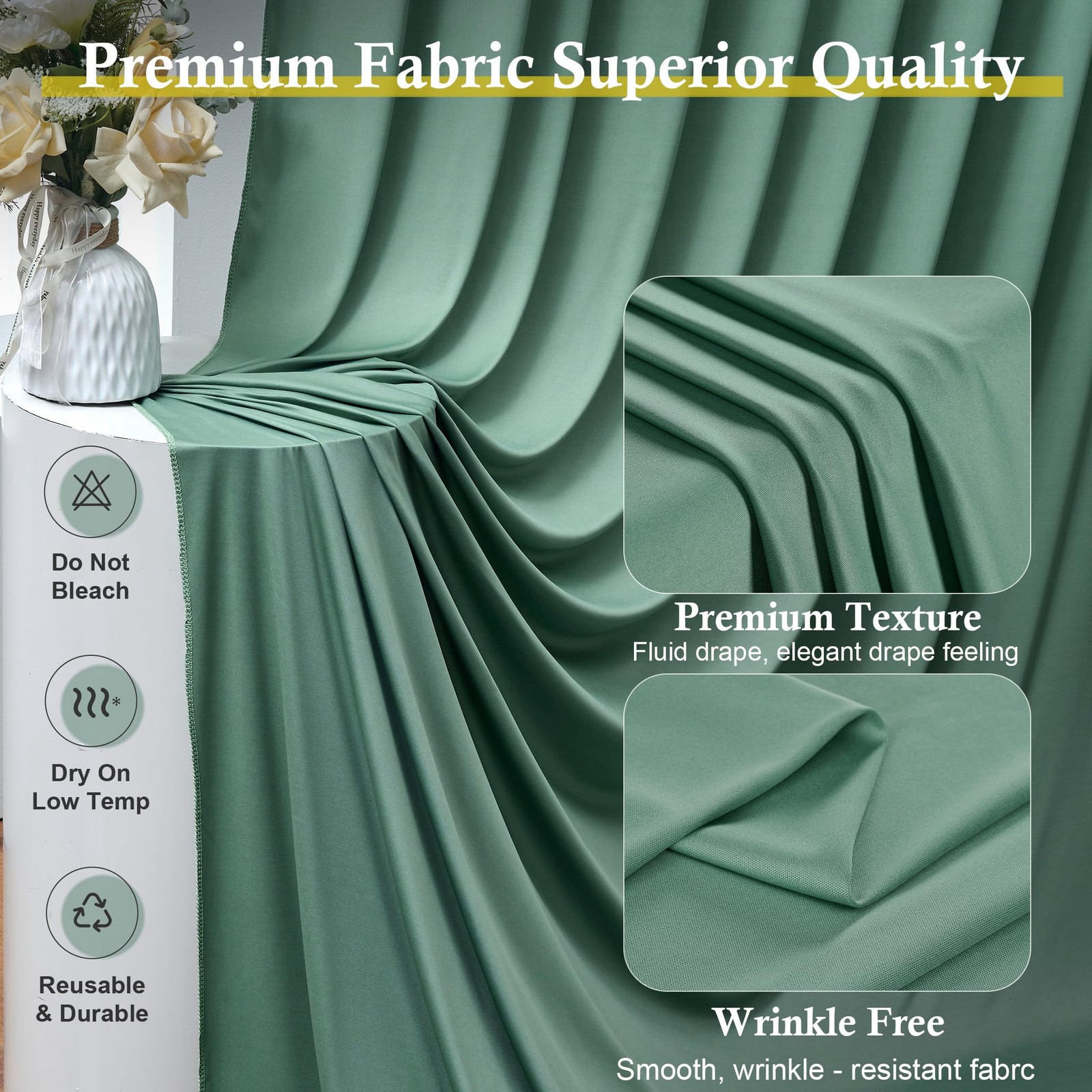 50ft x 15ft Grayish Green Backdrop Curtains 5FT×15FT_10 Panels,