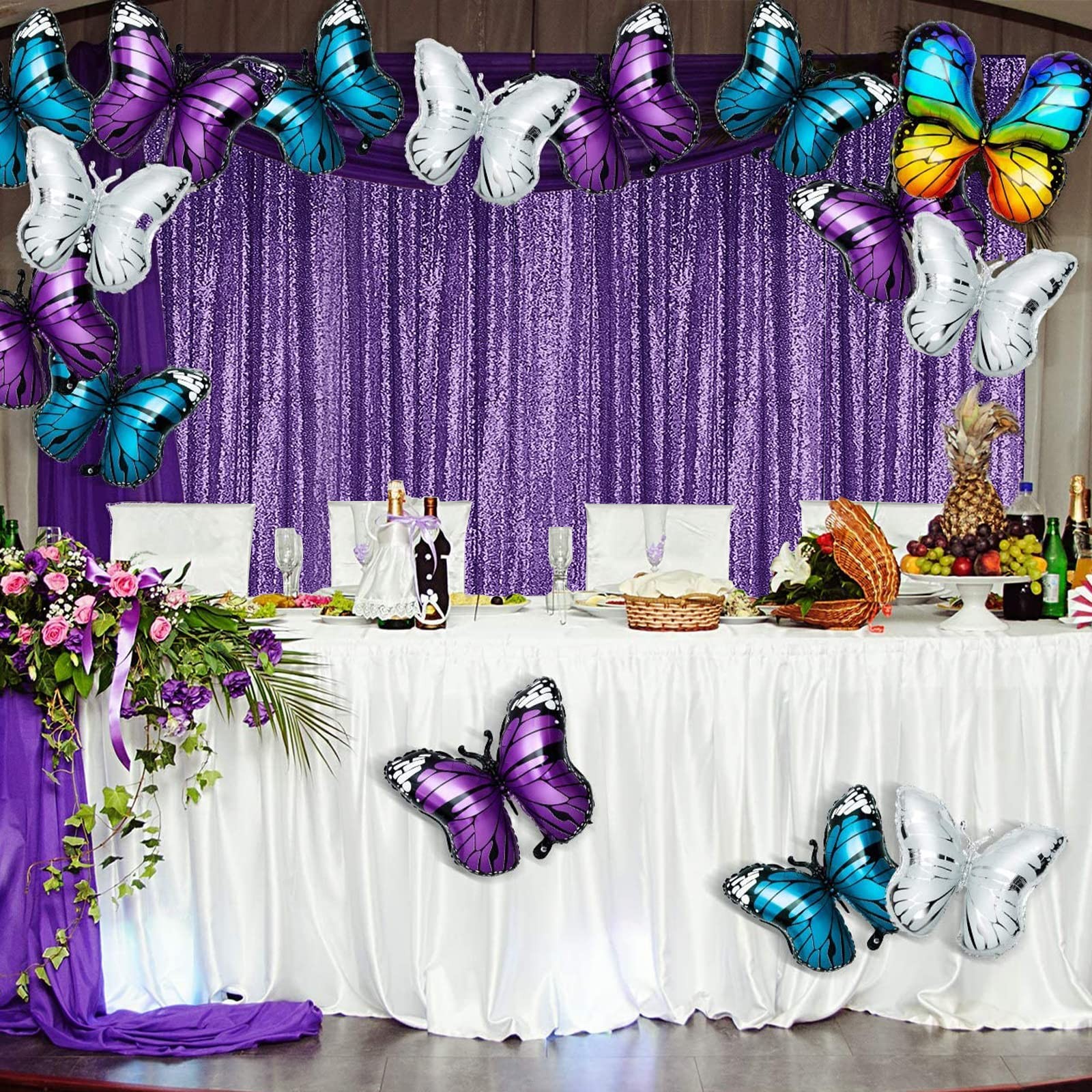 Sugargirl Purple Sequin Backdrop Curtain 4 Panels 2FTx8FT Glitter Purple