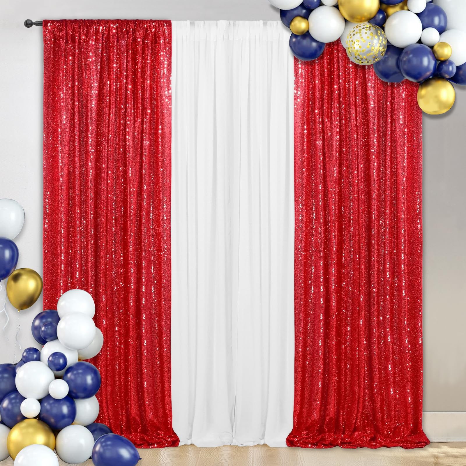 Sequin Curtain Backdrop 2FT x 8FT Red 2 PCS Background for Wedding Party Set