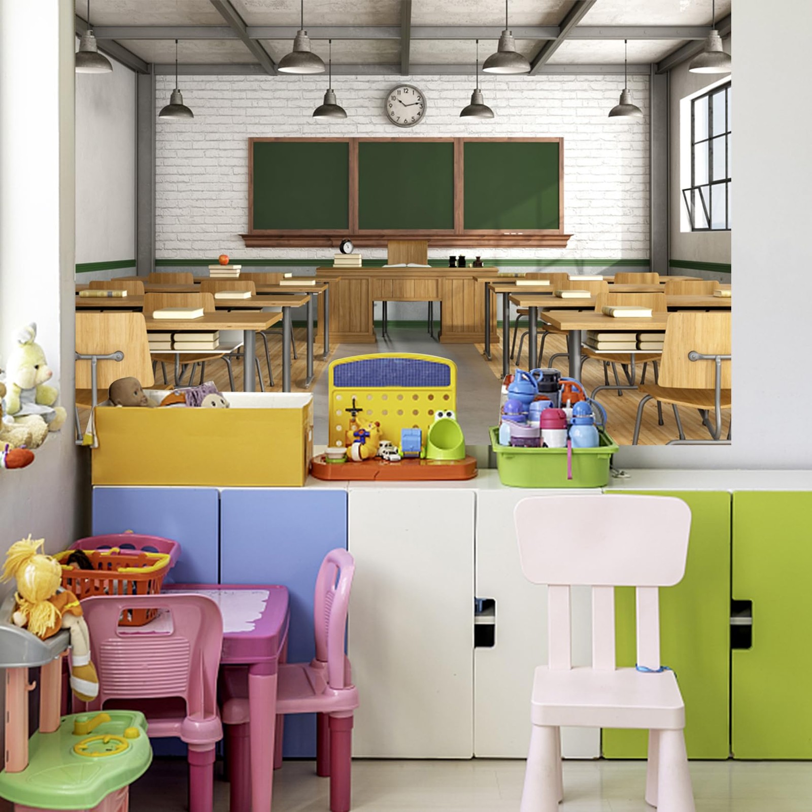 7x5ft Back To School Theme Backdrop Classroom Blackboard Clock Photography