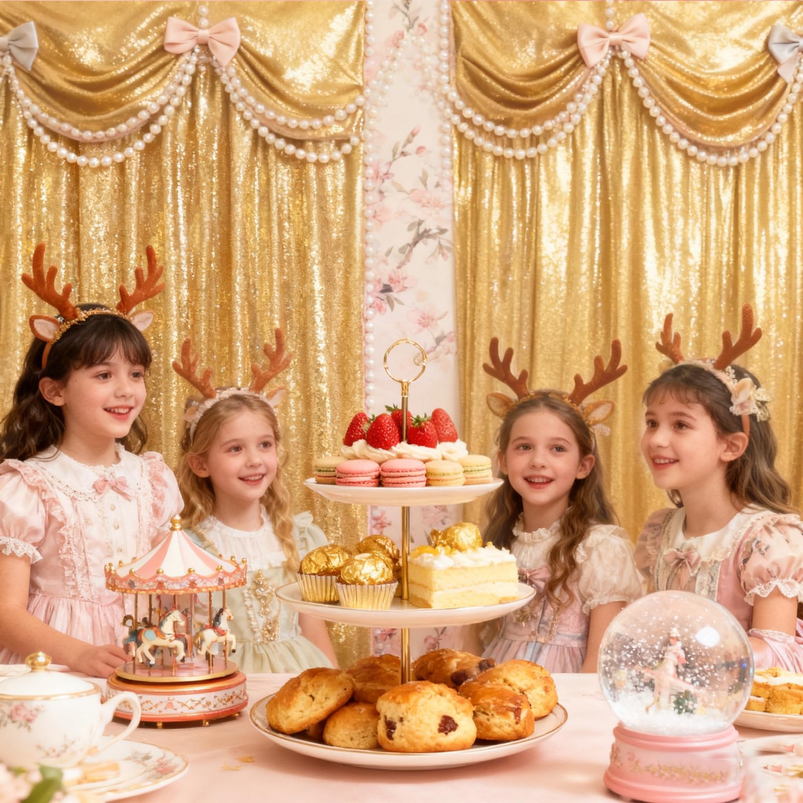 3 PCS 2×8 Ft Gold Backdrop Curtain Glitter Sequin Background Party