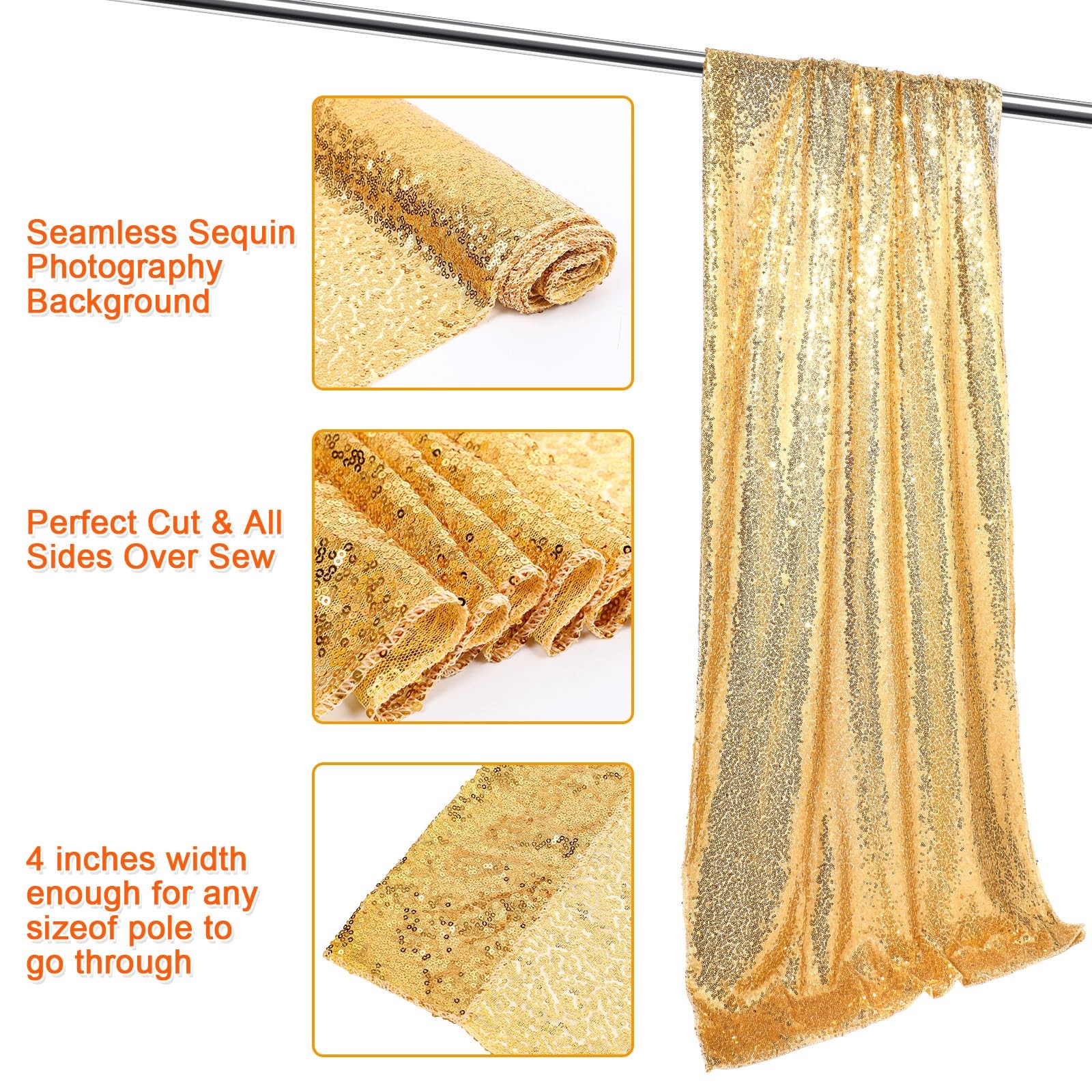 7 Pcs Red Black Gold Movie Night Sequin Backdrop Curtains with Red Carpet 2ft…