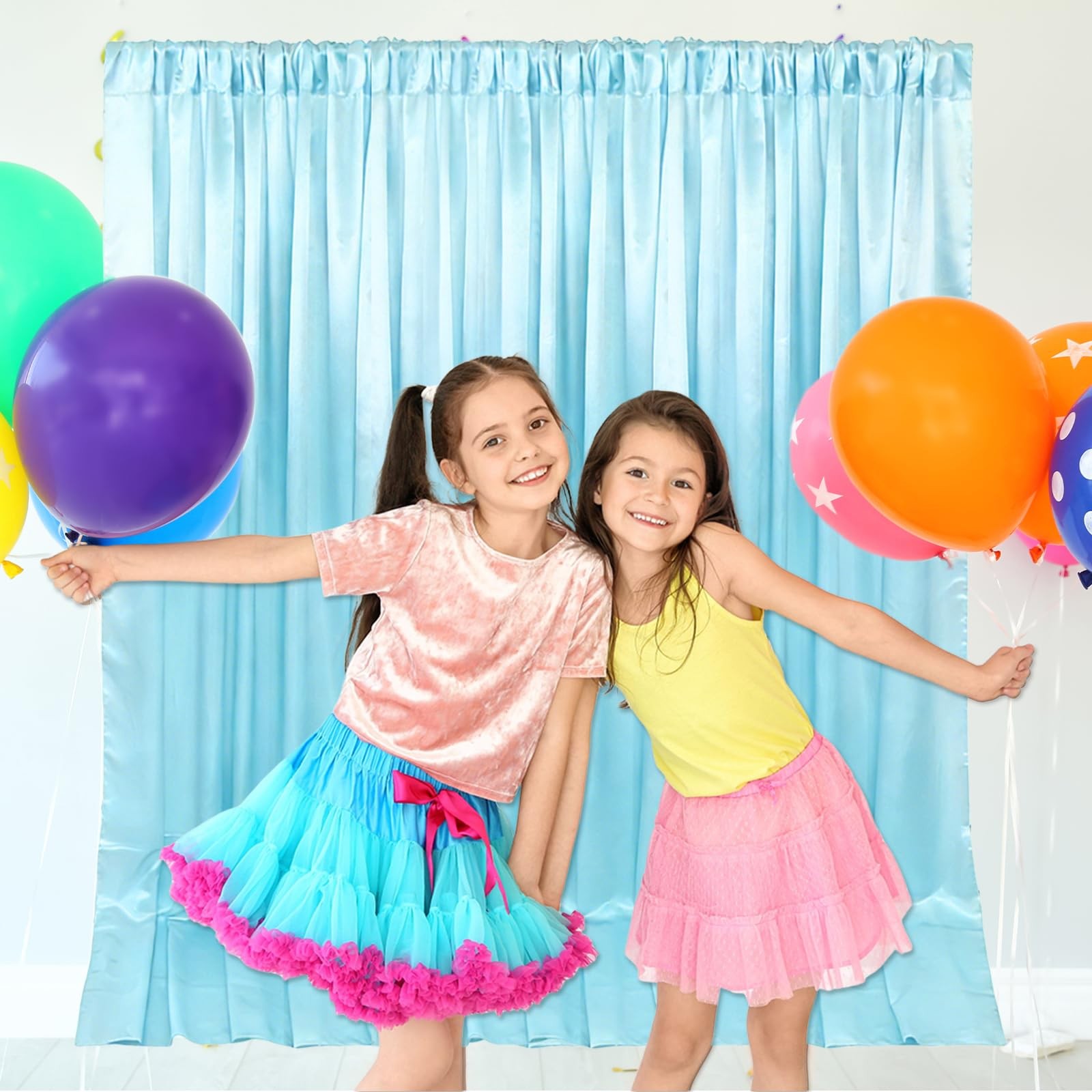 10×10 Ft Lake Blue Backdrop Curtains Fabric Satin Rod Pocket Party 2 Panels
