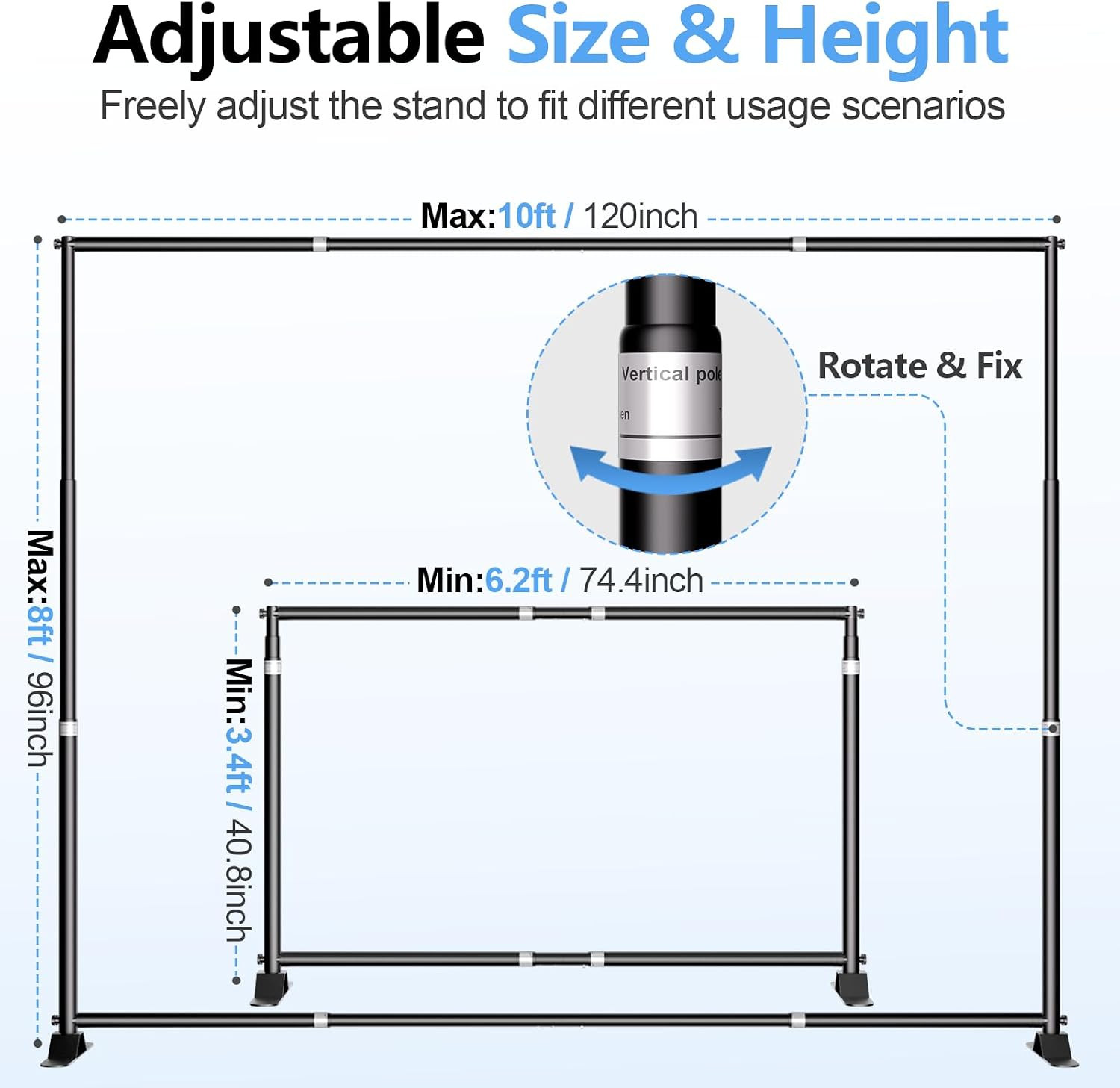 10 X 8FT Backdrop Banner Stand, Heavy Duty Adjustable Photo Background Support F