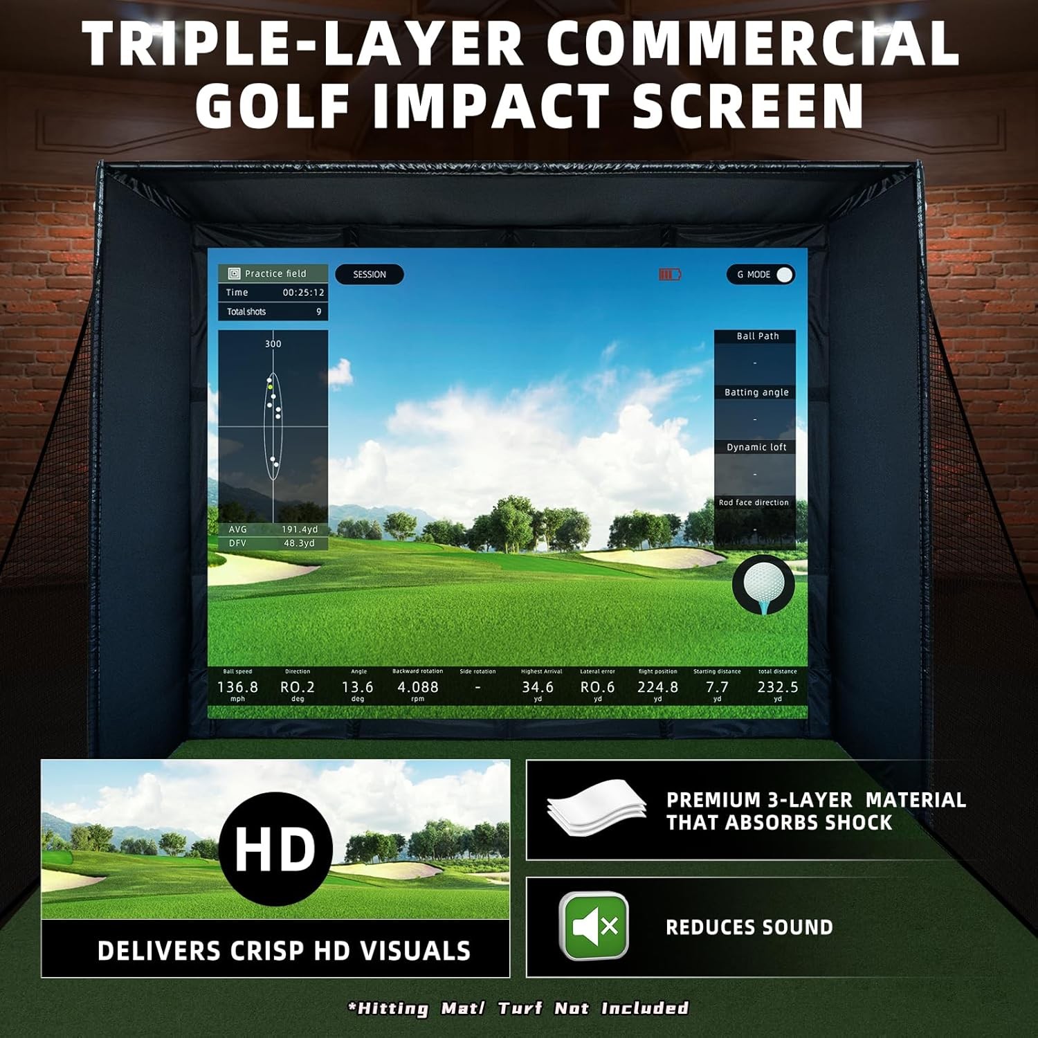 Indoor Golf Simulator Cage with Heavy Duty Triple-Layer Impact Screen for Home