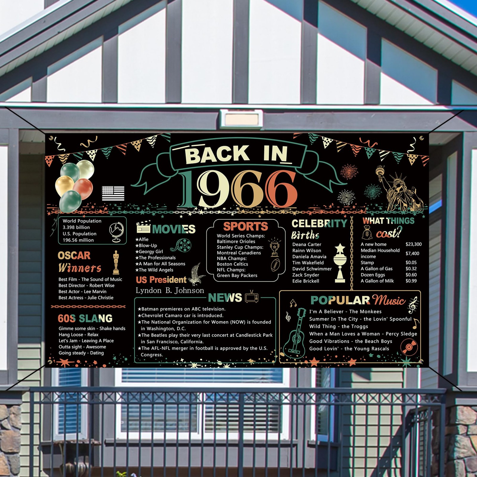 60Th Birthday Party Decorations, Colorful Back in 1966 Banner 60 Year Old Birthd