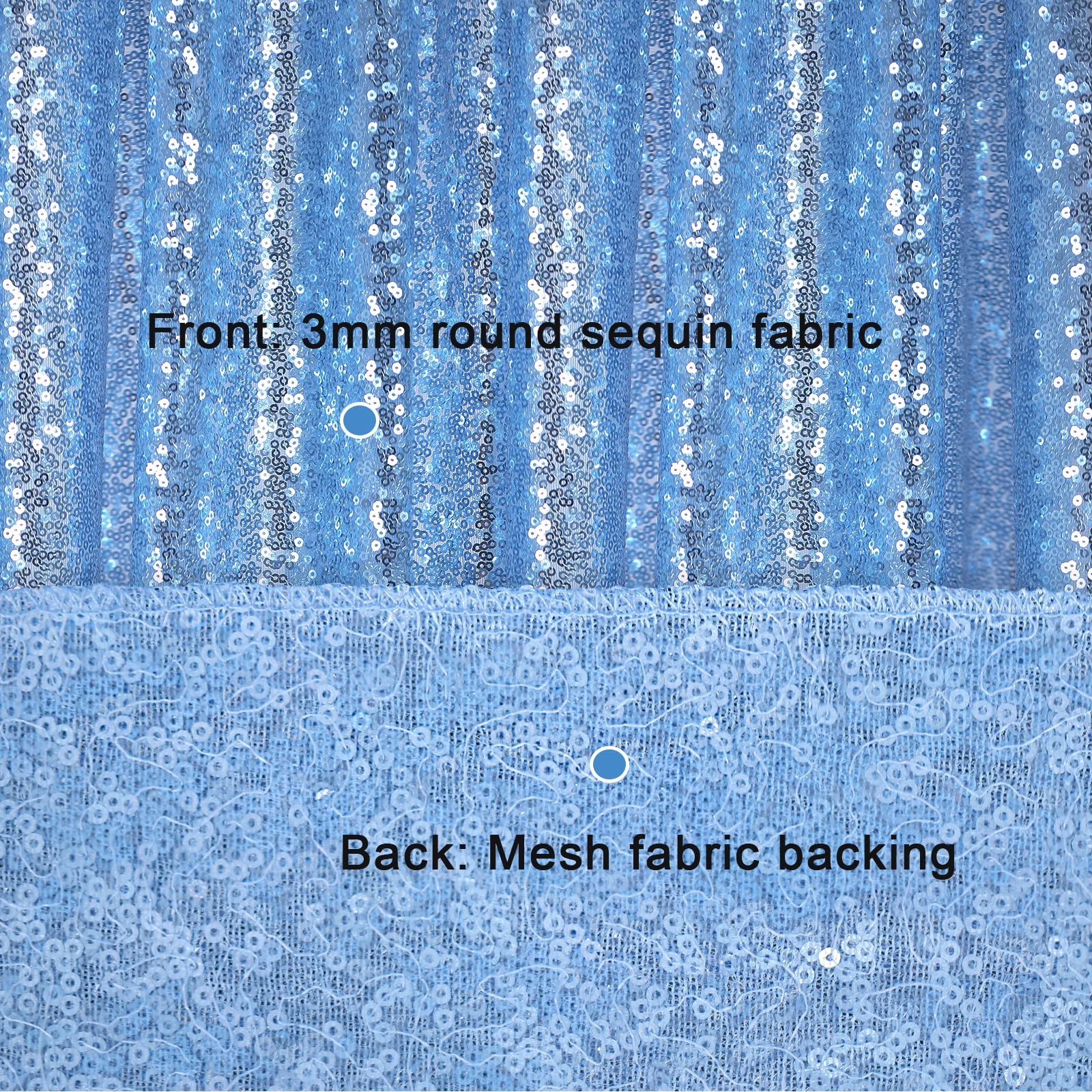 2 PCS Light Blue Sequin Backdrop Curtain 2x8ft Glitter Drapes Graduation